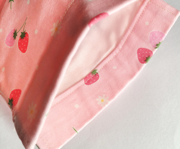 15×15    小さな巾着　お花　いちご　ピンク 7枚目の画像