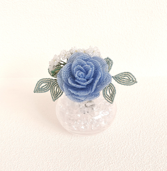 ビーズフラワー バラ (ガラス花瓶・青） アートフラワー pocre 通販