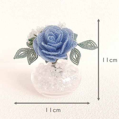 ビーズフラワー バラ (ガラス花瓶・青） アートフラワー pocre 通販