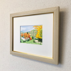 「田園の秋」透明水彩画　原画　風景画　額縁付　ハガキサイズ 3枚目の画像