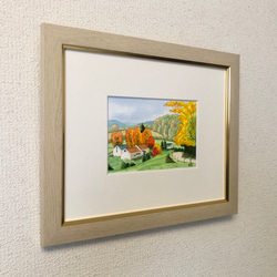 「田園の秋」透明水彩画　原画　風景画　額縁付　ハガキサイズ 2枚目の画像