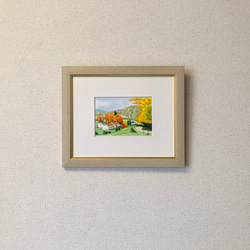 「田園の秋」透明水彩画　原画　風景画　額縁付　ハガキサイズ 5枚目の画像