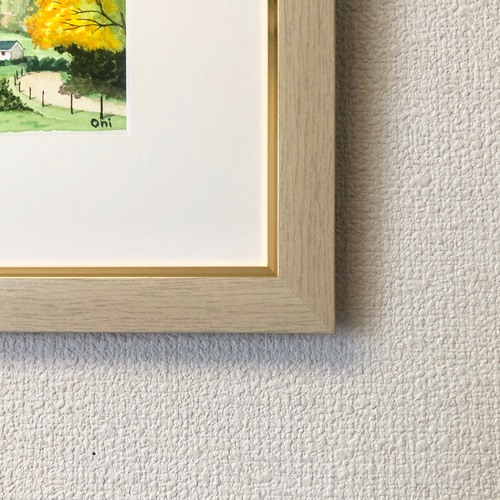 田園の秋」透明水彩画 原画 風景画 額縁付 ハガキサイズ 絵画 田園の秋」透明水彩画 原画 風景画 額縁付 ハガキサイズ 絵画