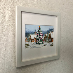 「ホワイトクリスマス03」透明水彩画　原画　風景画　額縁付　ハガキサイズ 4枚目の画像
