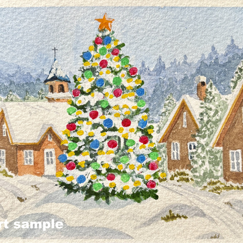 透明水彩画　原画　「クリスマスイブ」額縁付　F4サイズ 透明水彩画 原画 「クリスマスイブ」額縁付 F4サイズ 春爛漫02」透明