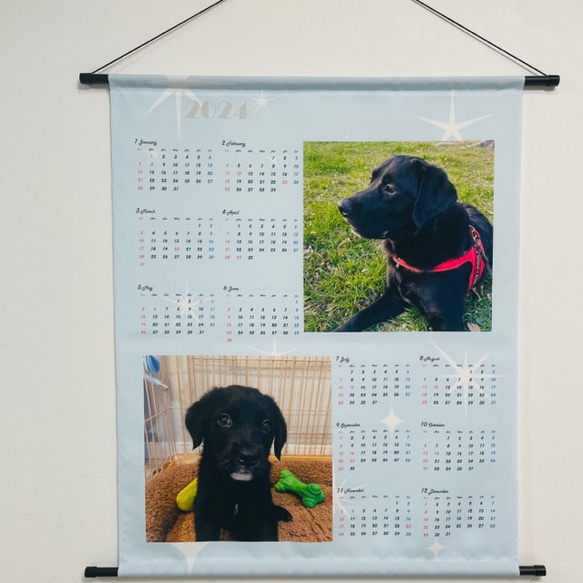 世界で一つのオリジナル布製カレンダー☆2024年版☆　壁掛け　うちの子グッズ　犬　猫　七五三　プレゼントにも♪ 1枚目の画像