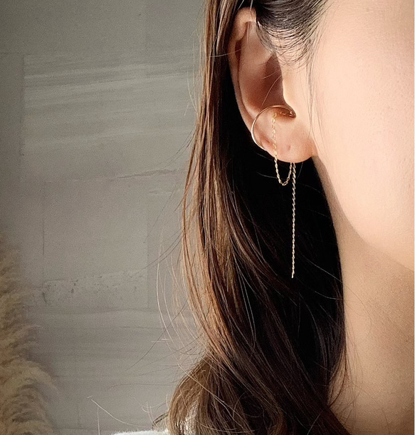 【ため息級の繊細華奢デザイン✶】欲しかった両耳イヤーカフ*✴︎14kgf/Silver925Filled 1枚目の画像