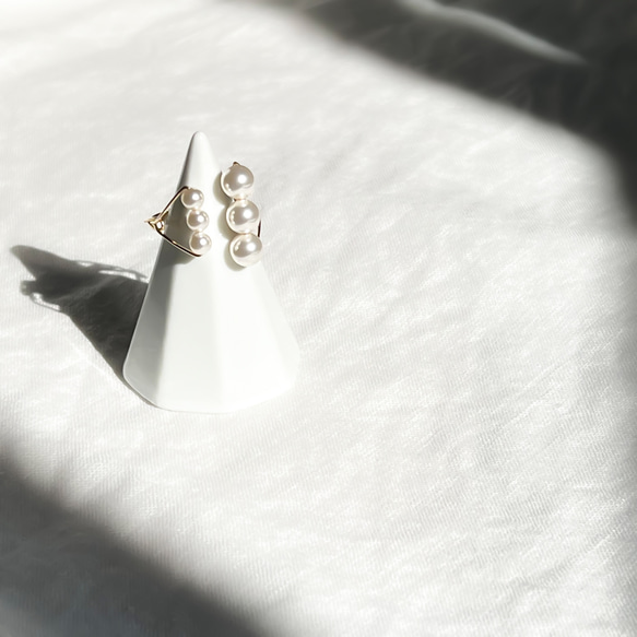 叉形戒指❤️K14gf 施華洛世奇珍珠三聯戒指 第5張的照片