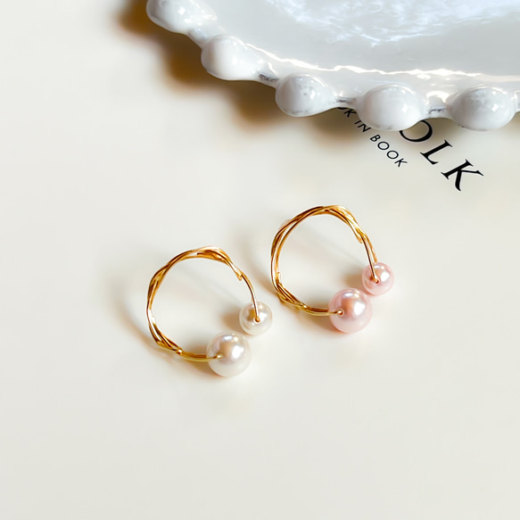 フォークリング❤️   K14gf Swarovski Pearl White Ring 5枚目の画像