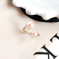 フォークリング❤️  K14gf Swarovski Pearl Pink Ring 1枚目の画像