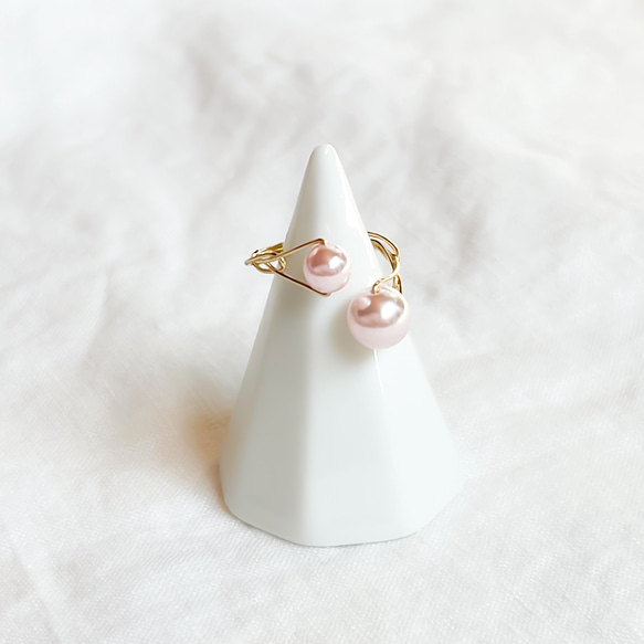 フォークリング❤️  K14gf Swarovski Pearl Pink Ring 5枚目の画像