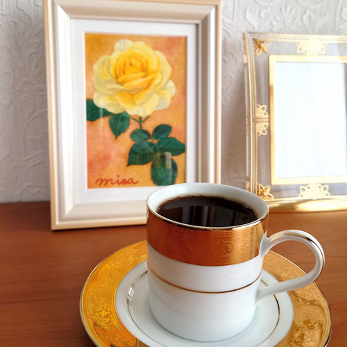 原画 額縁付き ポストカード 絵 絵画 薔薇 バラ 花 黄色 原画 額縁付き ポストカード 絵 絵画 薔薇 バラ 花 黄色