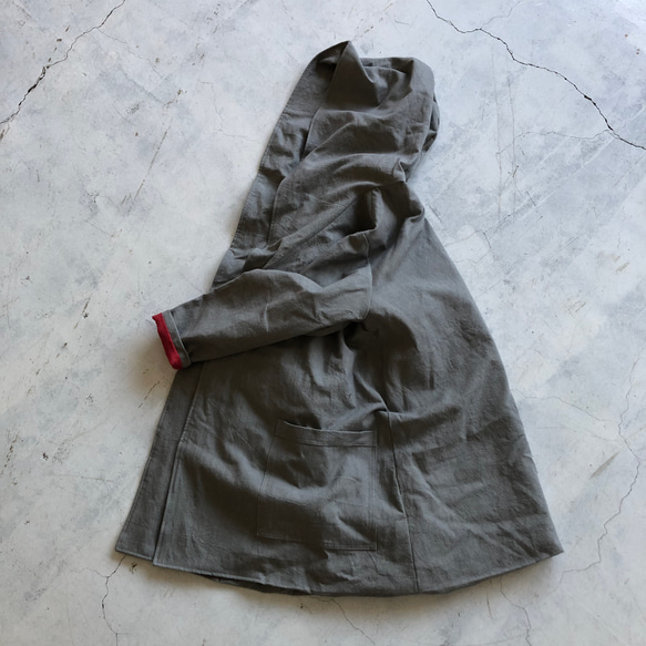 厚手リネンコットン　男女兼用フーテッドコート　H75 6枚目の画像