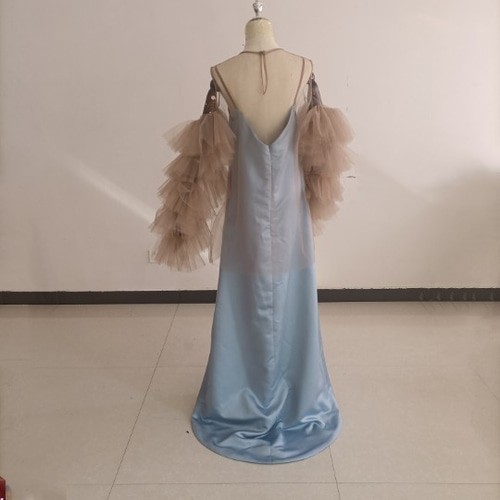 パーティードレス 結婚式 二次会　水色スリップドレス　ポンチョ チュール袖付き パーティードレス 結婚式 二次会 水色スリップドレス ポンチョ