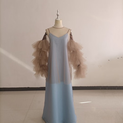 抜群のおしゃれ見えパーティードレス 水色カラードレス トレーン