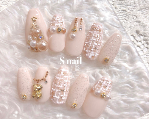 113)) フレンチガーリー ネイルチップ パール 冬 個性派 クリスマスネイル 113)) フレンチガーリー ネイルチップ パール 冬 個性派 クリスマスネイル