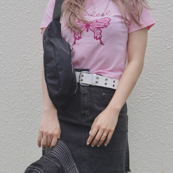 Glitter Butterfly Tops (pink-magenta lame) 半袖Ｔシャツ ピンク 桃 ストリー 5枚目の画像