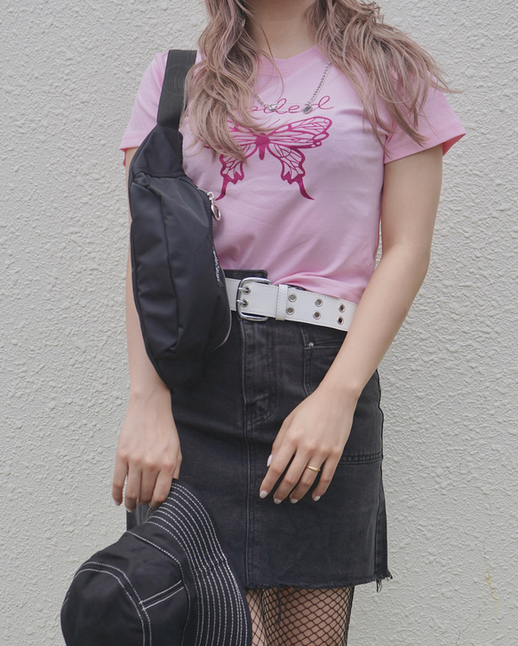 Glitter Butterfly Tops (pink-magenta lame) 半袖Ｔシャツ ピンク 桃 ストリー 5枚目の画像