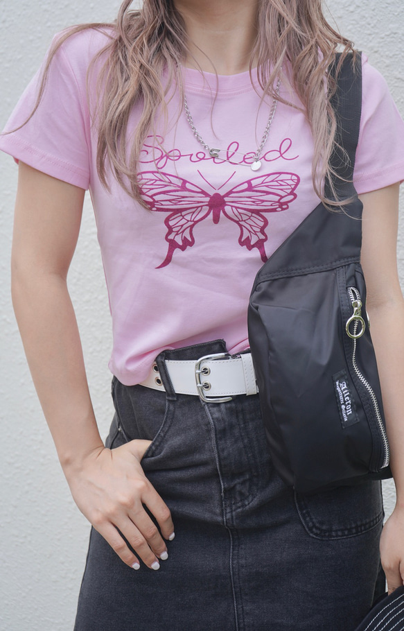 Glitter Butterfly Tops (pink-magenta lame) 半袖Ｔシャツ ピンク 桃 ストリー 3枚目の画像