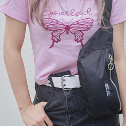 Glitter Butterfly Tops (pink-magenta lame) 半袖Ｔシャツ ピンク 桃 ストリー 1枚目の画像