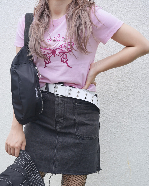 Glitter Butterfly Tops (pink-magenta lame) 半袖Ｔシャツ ピンク 桃 ストリー 2枚目の画像