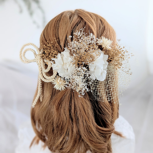 ツイストコード × ホワイト 髪飾り 【 成人式 ウェディング 前撮り