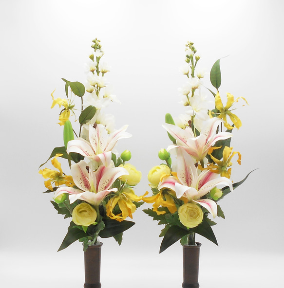 仏花 墓花 総高54㎝ スリムタイプ 1対 (バラ売り可) ゆり
