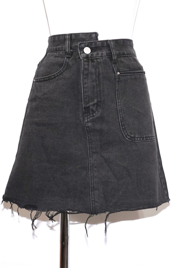 Cut-off Black Denim Mini- Skirt ミニスカート ブラック 黒 ストリート 4枚目の画像