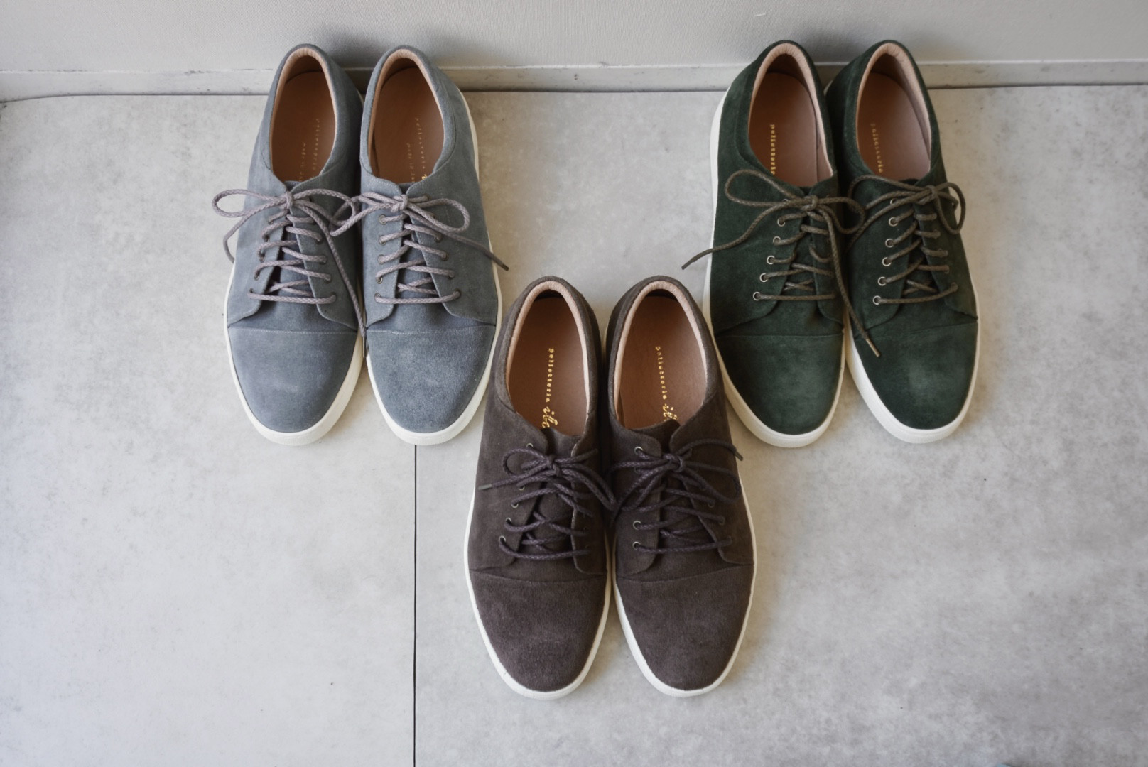 ☆大人のベロアレザ－スニーカー/ブル－グレ－/チャコールブラウン/オリ－ブ/本革ベロア/