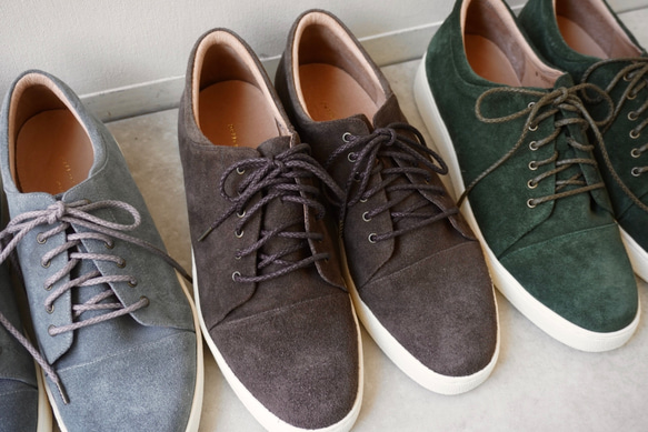 男款★精緻天鵝絨皮革運動鞋/藍灰色/炭褐色/橄欖色/絲質天鵝絨/拉絨皮革 第9張的照片