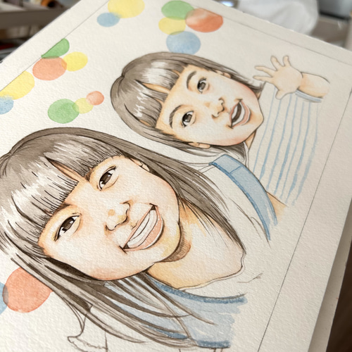 写真から精密模写し、リアル水彩画風の似顔絵を作ります！冠婚