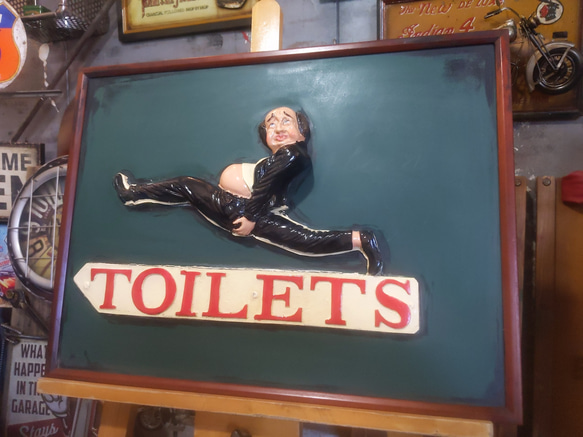 コミカルなトイレット看板  アンティークボード  TOILETサイン  黒板  #WC  #店舗什器  #洋食店 6枚目の画像