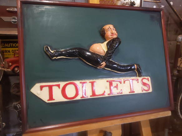 コミカルなトイレット看板  アンティークボード  TOILETサイン  黒板  #WC  #店舗什器  #洋食店 4枚目の画像