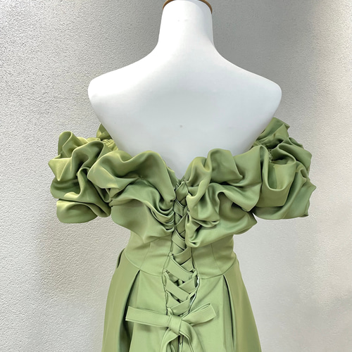 エレガント！胸フリル オフショルダー ビスチェドレス 編み上げ