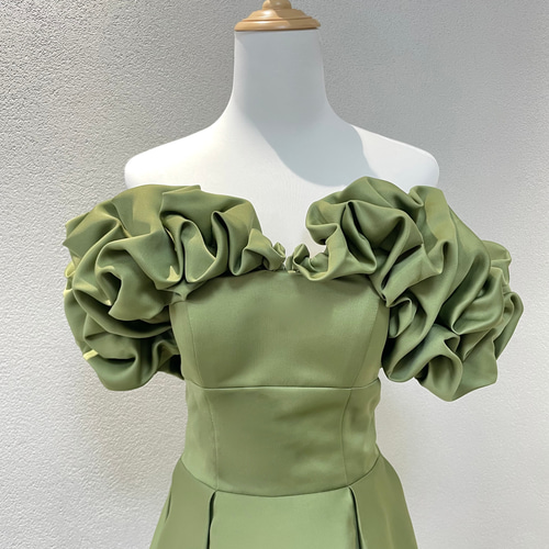 エレガント！胸フリル オフショルダー ビスチェドレス 編み上げ