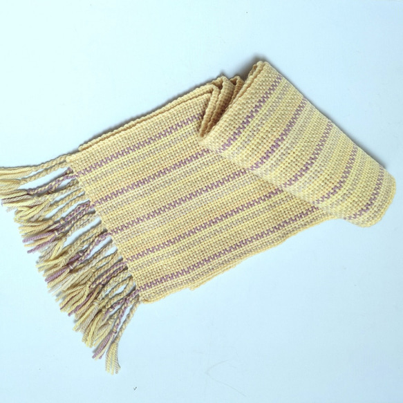 草木染毛糸の手織りマフラー　Ｍ-154 5枚目の画像