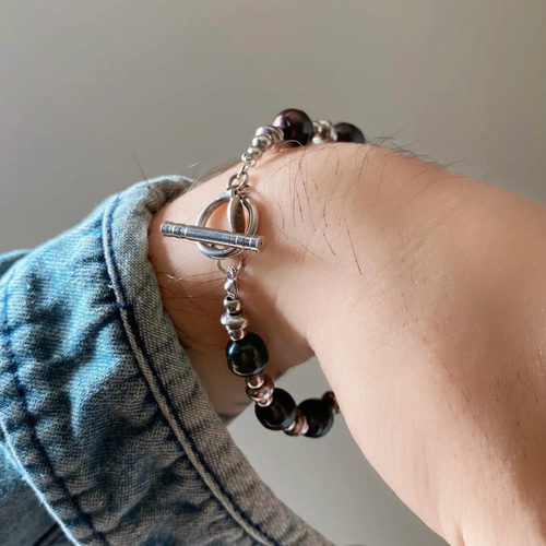 パールブレスレット ブラックパール メンズブレスレット ブレスレット 