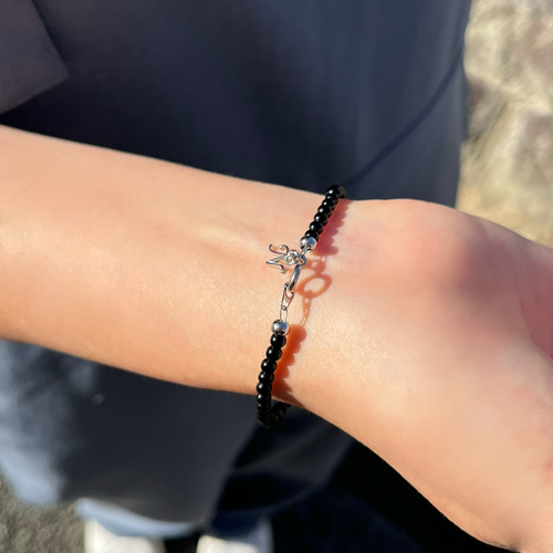 成功」オニキス イニシャル ステンレス アクセサリー 天然石