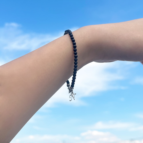 成功」オニキス イニシャル ステンレス アクセサリー 天然石