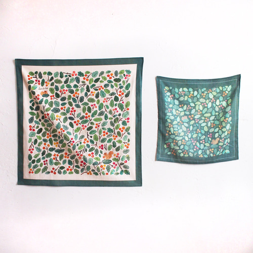 木の実とリスのタペストリー/コットンリネン(ミシン仕上げ）テーブル