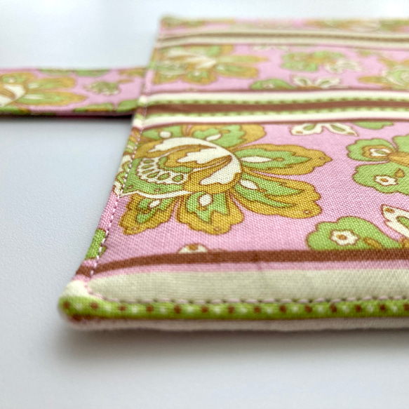 【2+12ポケット】昭和レトロ　喫茶店の壁紙みたいなピンクのマルチケース　お薬手帳/母子手帳ケース 7枚目の画像