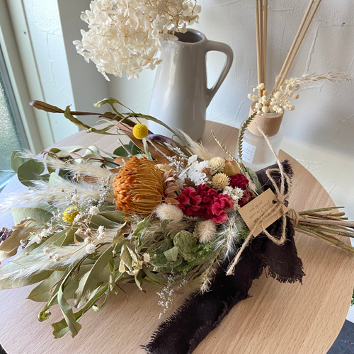 ✽ 秋冬のスワッグ ✽ クリスマス ブーケ ドライフラワー NEW/ドライアンドラ 赤ケイトウ ドライフラワースワッグ 秋冬