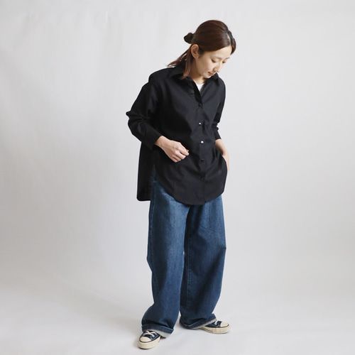 最終ＳＡＬＥ　ギマ擬麻コットン　後ろ姿も抜かりない　背中丸み　抜き襟 小粋シャツ　前開き ブラウス　モスグリーン K89 夏／最終SALE 上質ギマ擬麻コットン 後ろ姿も抜かりない背中