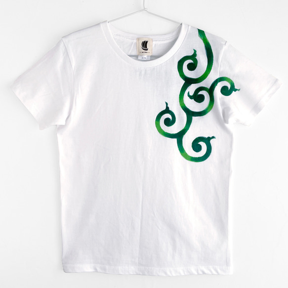 唐草柄緑メンズTシャツ グリーン 手描きで描いた唐草模様のTシャツ 10枚目の画像
