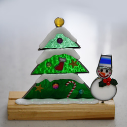ステンドグラス　クリスマス　クリスマスツリーと雪だるまさん 4枚目の画像