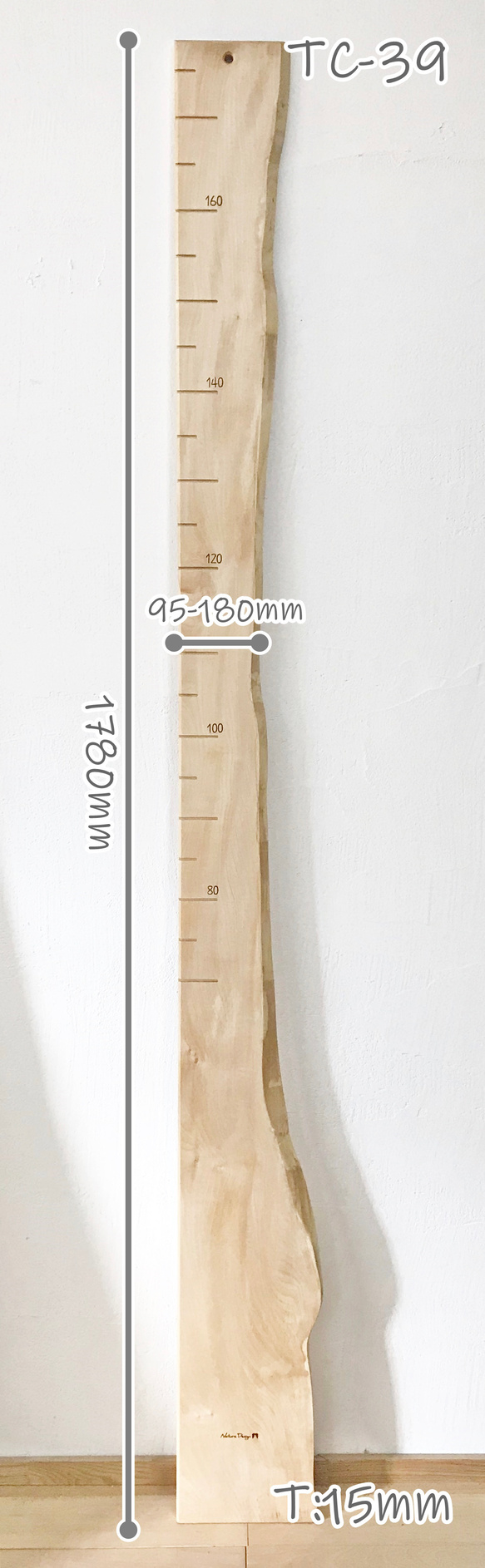 【木の身長計　耳付き材】とち／N-SIN-TC-39　お子さまの成長を見守る 3枚目の画像