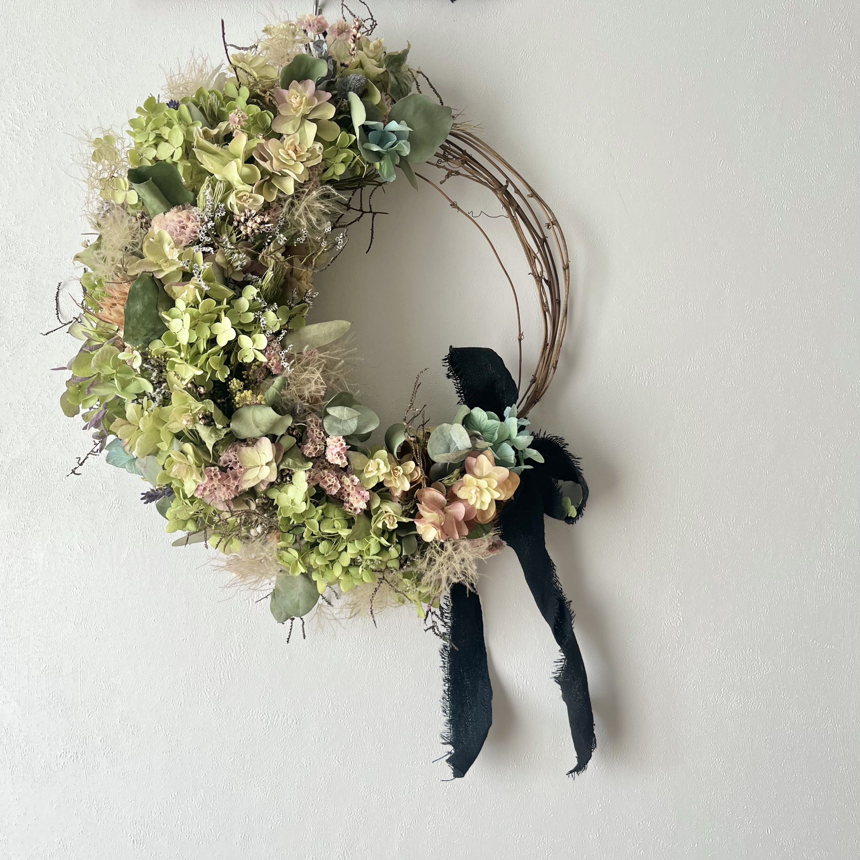 約22cm ハンドメイド アナベル ドライフラワー フラワーリース リース