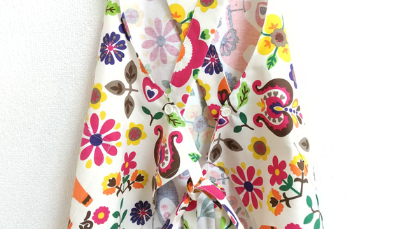 東欧風（生成り地・マゼンタ）サイズ・タイプが選べる　大人用エプロン　 8枚目の画像