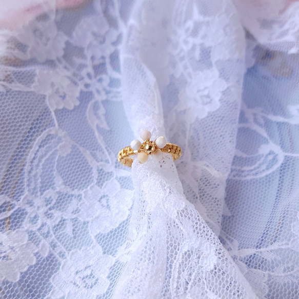 蕾花咲(ピンクオパール) ワイヤーリング 指輪10月誕生石 天然石 フリーサイズ(4~15号程) 6枚目の画像