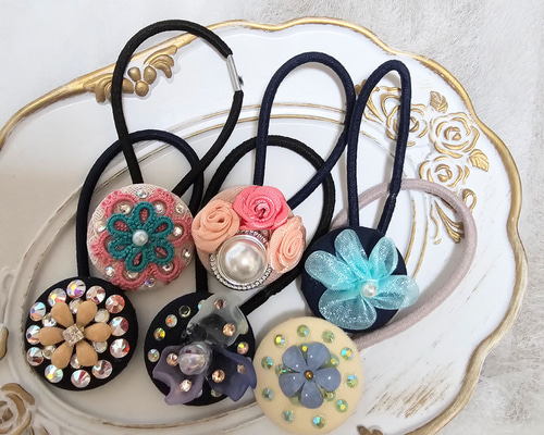 可愛い物からクールのくるみボタンヘアゴム6点 ヘアゴム popo.handmade
